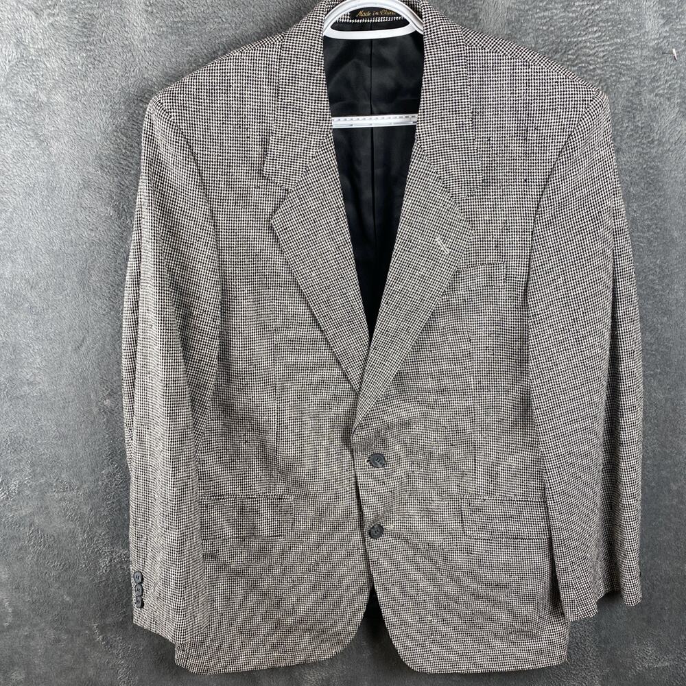 Members only silk houndstooth 42R blazer black white vintage